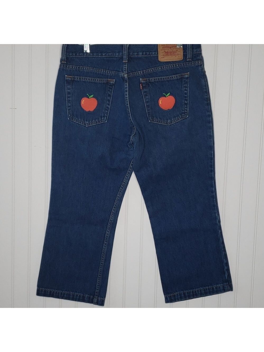 Levi's Dark Blue Jeans with Red Apple Pocket Appliques